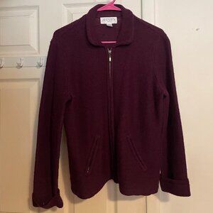Womens Casual Corner Annex Petite Full Zip 100% Wool Sweater Maroon Size Small
